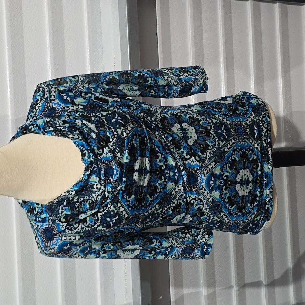 Dana Buchman Blue Black Multi Patterned Womens Blouse Size Small
